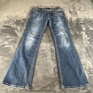 REROCK for Express Jeans Women's 10 R Blue Boot Cut Low Rise Distressed Y2K